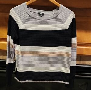 A&I Women's Small Striped Ribbed Stretchy Long Sleeve Light Sweater